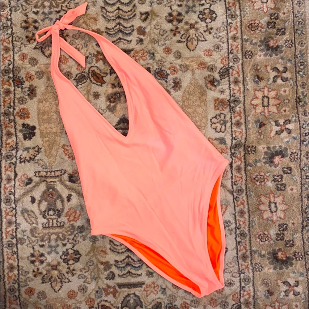 Fun in the Sun Deep V One-Piece in Salmon
